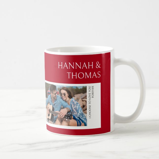 Valentinstag Modernes Rotes Zwei-Foto Collage Kaffeetasse (Rechts)