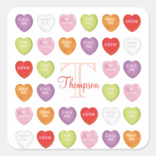 Valentinstag Monogram Niedlich Heart Candy Throw P Quadratischer Aufkleber
