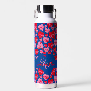 Valentinstag Monogramm rosa Herz XOXO Blau Trinkflasche