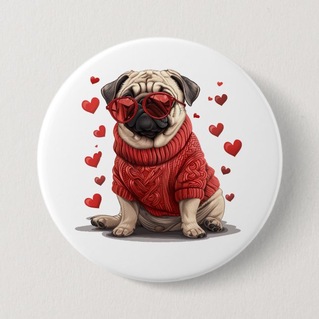 Valentinstag Mops Dog Button (Vorderseite)