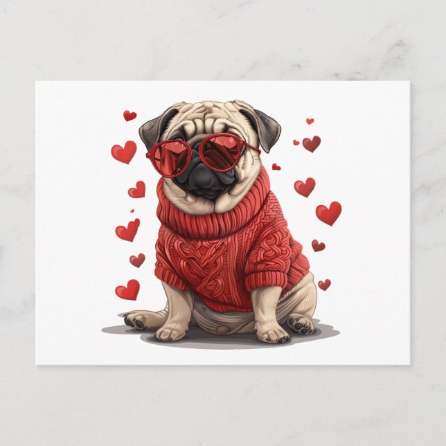 Valentinstag Mops Dog Postkarte (Vorderseite)