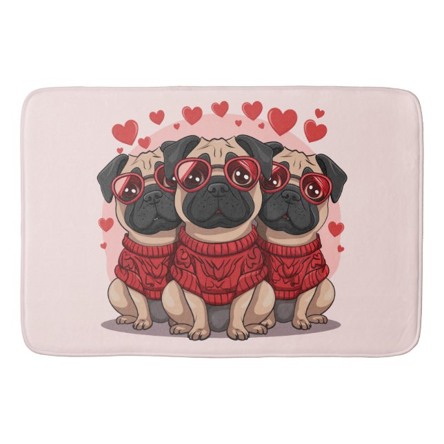 Valentinstag Mops Hunde Badematte (Vorderseite)