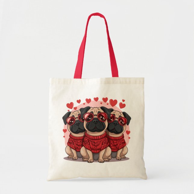 Valentinstag Mops Hunde Tragetasche (Vorne)
