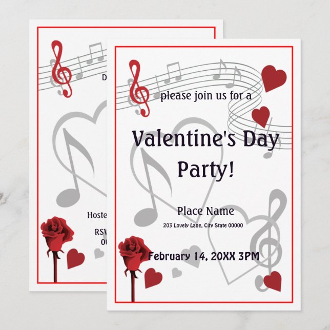 Valentinstag-Musik-Party Einladung (Vorne/Hinten)