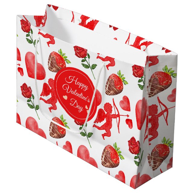Valentinstag-Muster Große Geschenktüte (Vorderseite Schrägansicht)