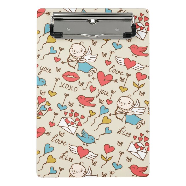 Valentinstag-Muster mit Amor Mini Klemmbrett (Vorderseite)