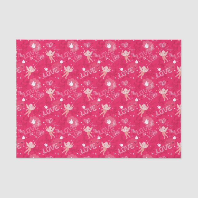Valentinstag-Muster mit Amor Seidenpapier (Vorderseite)