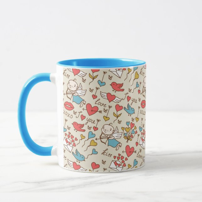 Valentinstag-Muster mit Amor Tasse (Links)