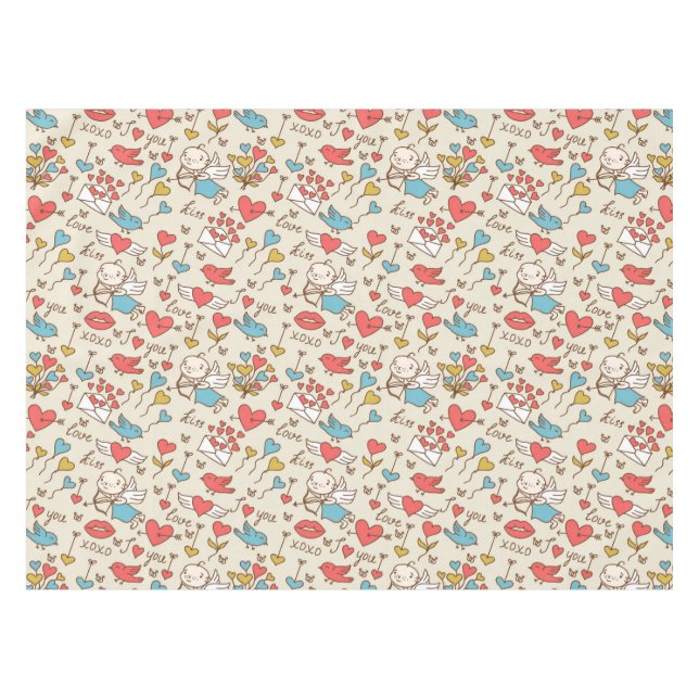 Valentinstag-Muster mit Amor Tischdecke (Vorderseite (Horizontal))