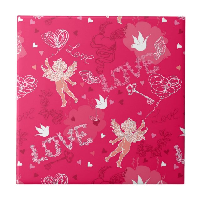 Valentinstag-Muster mit Cupid Fliese (Vorderseite)