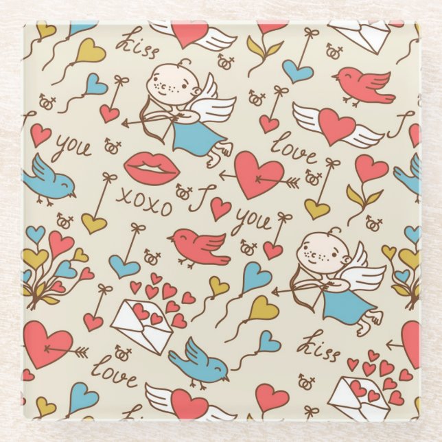 Valentinstag-Muster mit Cupid Glasuntersetzer (Vorderseite)