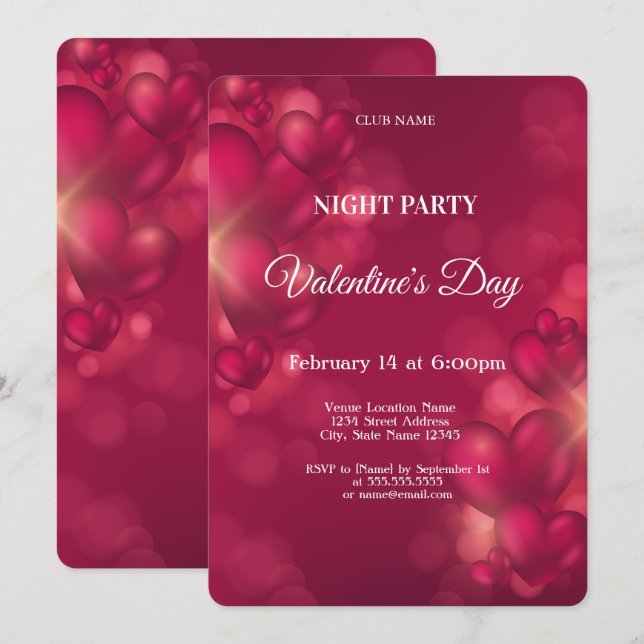 Valentinstag-Nacht-Party Einladung (Vorne/Hinten)