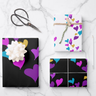 Valentinstag Neon Hearts Pattern Geschenkpapier Set