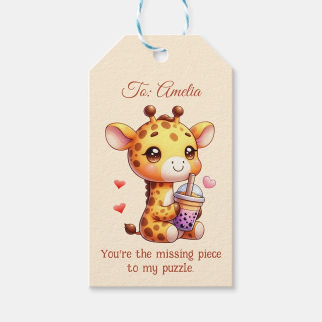 Valentinstag Niedlich Giraffe Liebe Boba Geschenkanhänger (Vorderseite)