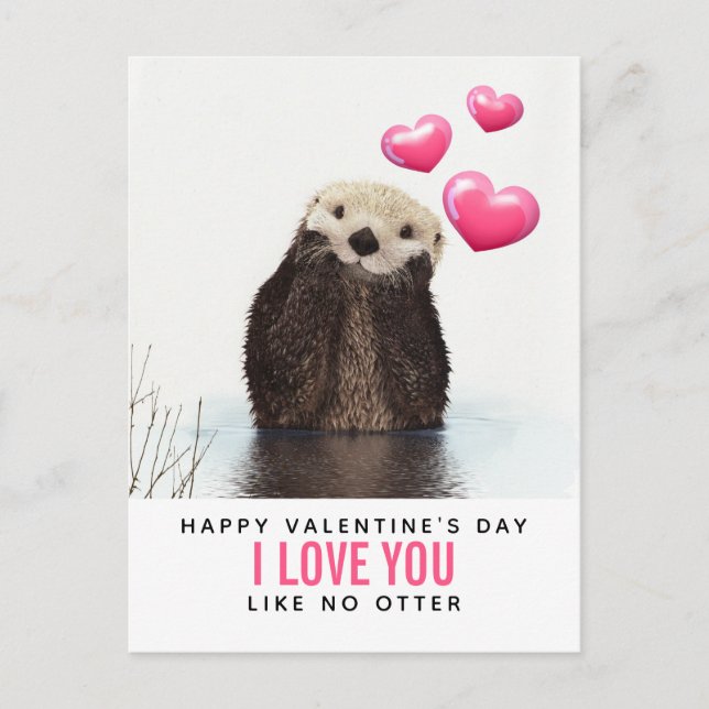 Valentinstag Niedlich Otter mit Herz Postkarte (Vorderseite)