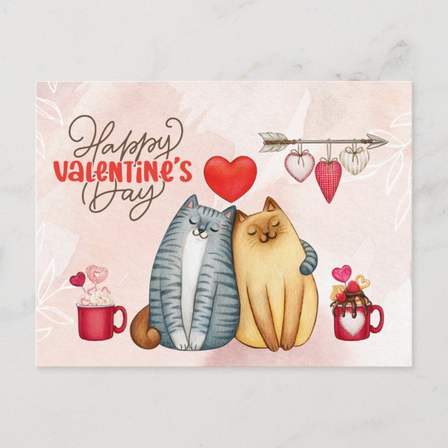 Valentinstag Niedlich Romantisches Cat Couple Postkarte (Vorderseite)
