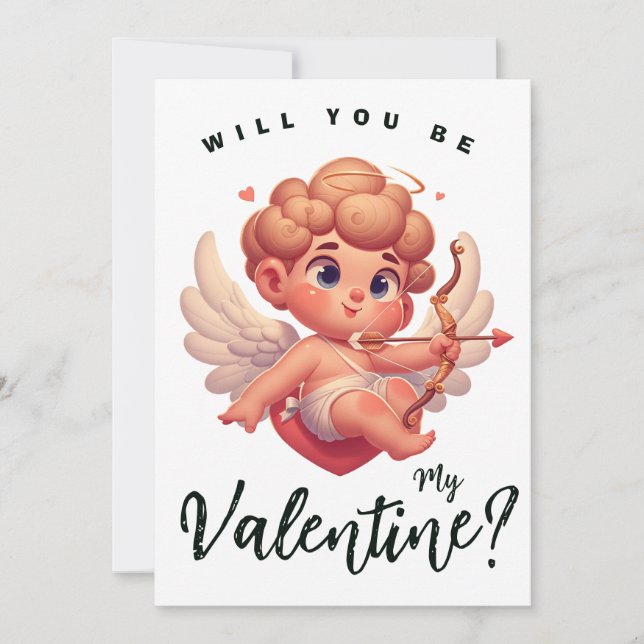 Valentinstag niedlich rosa Cupid Feiertagskarte (Vorderseite)