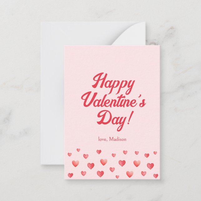 Valentinstag niedlich Rosa Herz Mitteilungskarte (Vorderseite)