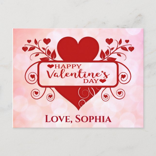 Valentinstag Niedlich Roter Rosa Herzenbezeichnung Postkarte (Vorderseite)