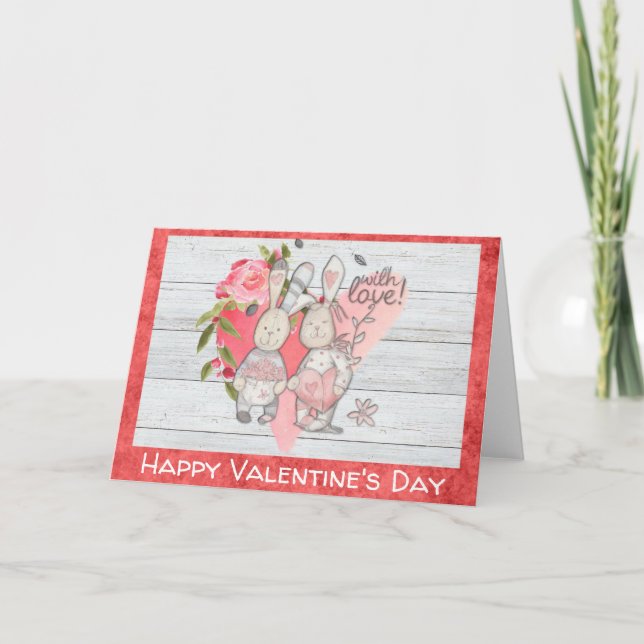 Valentinstag Niedlich Rustikales Kaninchen Karte (Vorderseite)