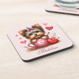 Valentinstag Niedlich Yorkshire Terrier Dog Getränkeuntersetzer