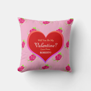 Valentinstag Niedliche, heiße rosa Rose Herzchen G Kissen
