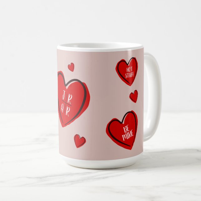 Valentinstag Niedliche Herzen Custom Couple's Pink Kaffeetasse (VorderseiteRechts)