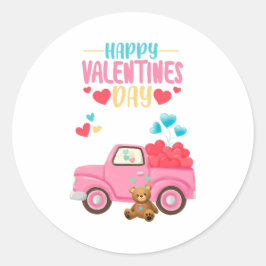Valentinstag Niedliche Herzen Pink Truck Teddy Bea Runder Aufkleber