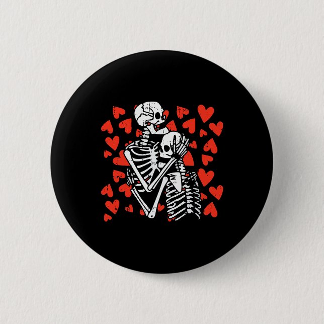 Valentinstag Niedliche Knochen Schädellov Button (Vorderseite)