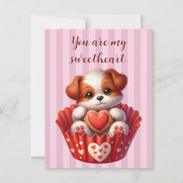 Valentinstag Niedlicher Hund in einem Kuchen Feiertagskarte