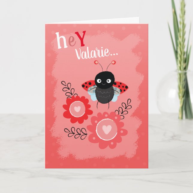 Valentinstag Niedlicher Ladybug-Töchter Name Feiertagskarte (Vorderseite)