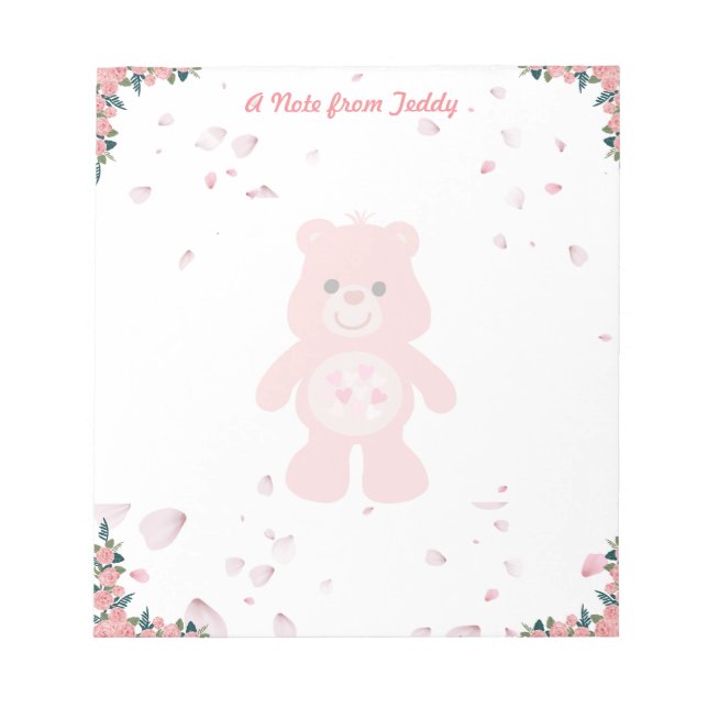 Valentinstag Niedlicher rosa Teddybär Notizblock (Vorderseite)