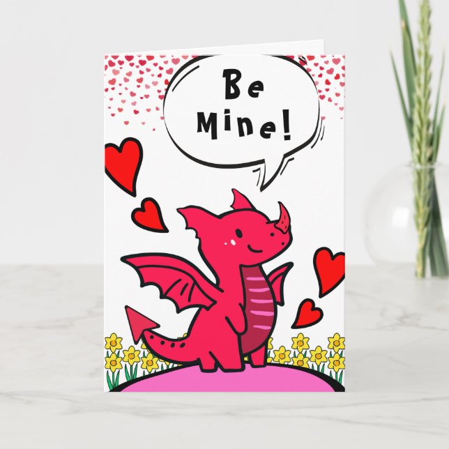 Valentinstag Niedlicher Roter Drache Sei mein Karte (Vorderseite)