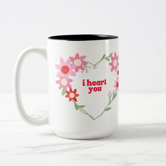 Valentinstag niedliches Blumenherz Zweifarbige Tasse (Links)