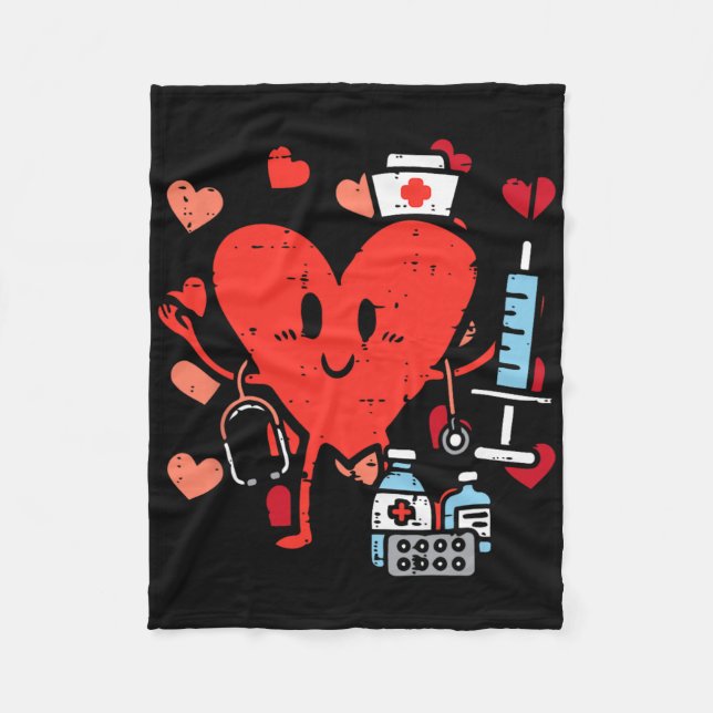 Valentinstag Nurse Heart Funny Nursing Scrub Top Fleecedecke (Vorderseite)