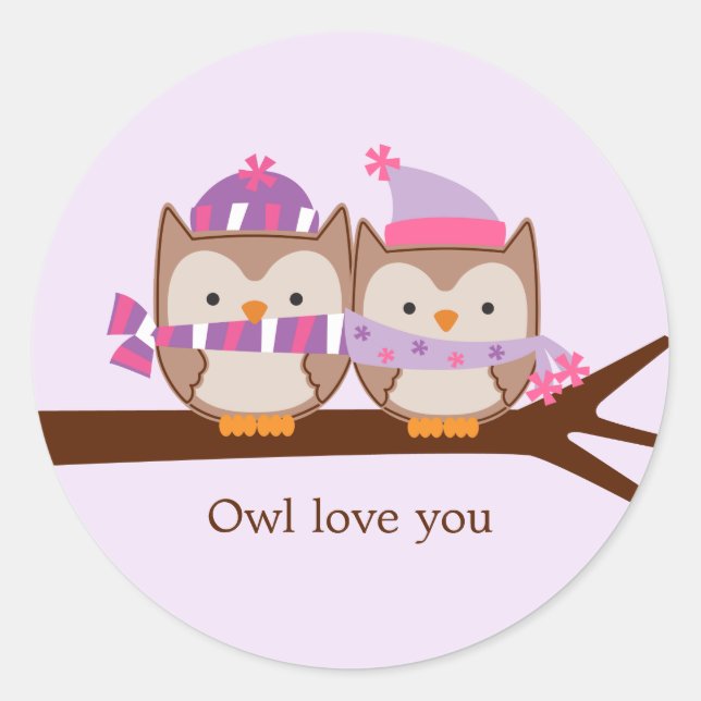 Valentinstag Owls Runder Aufkleber (Vorderseite)