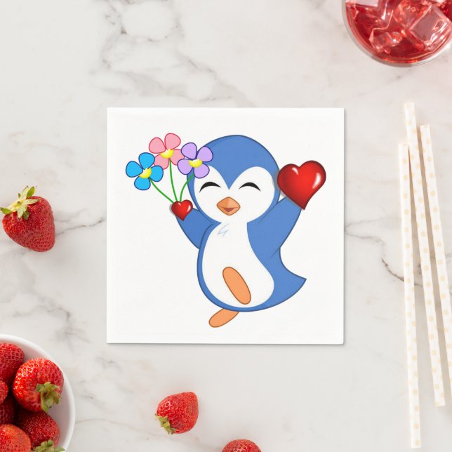 Valentinstag Papier Napkins, Pinguin Hearts Serviette (Beispiel)