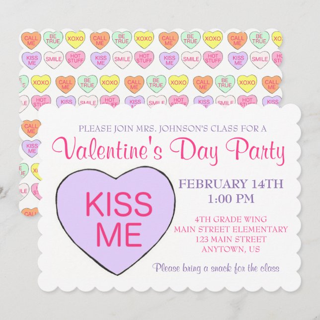 Valentinstag Party Candy Conversation Herz Einladung (Vorne/Hinten)