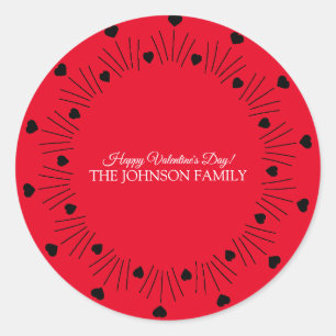 Valentinstag Party Handgezogene Herzen Rot Schwarz Runder Aufkleber