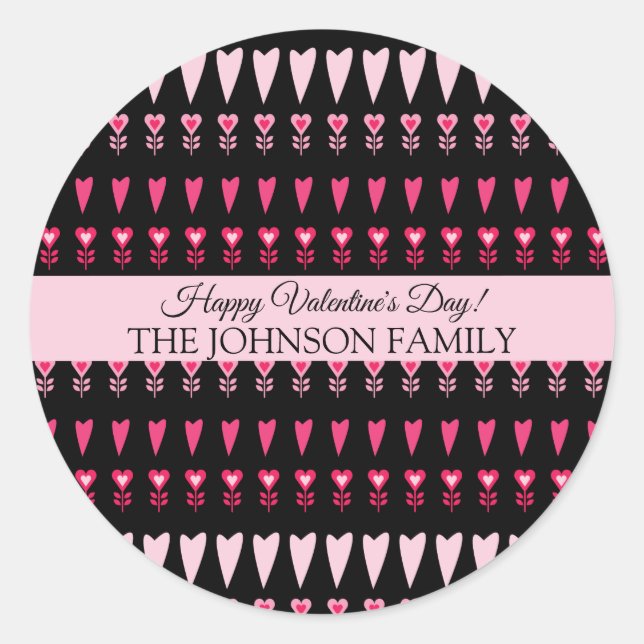 Valentinstag Party Herz Blume Muster Runder Aufkleber (Vorderseite)