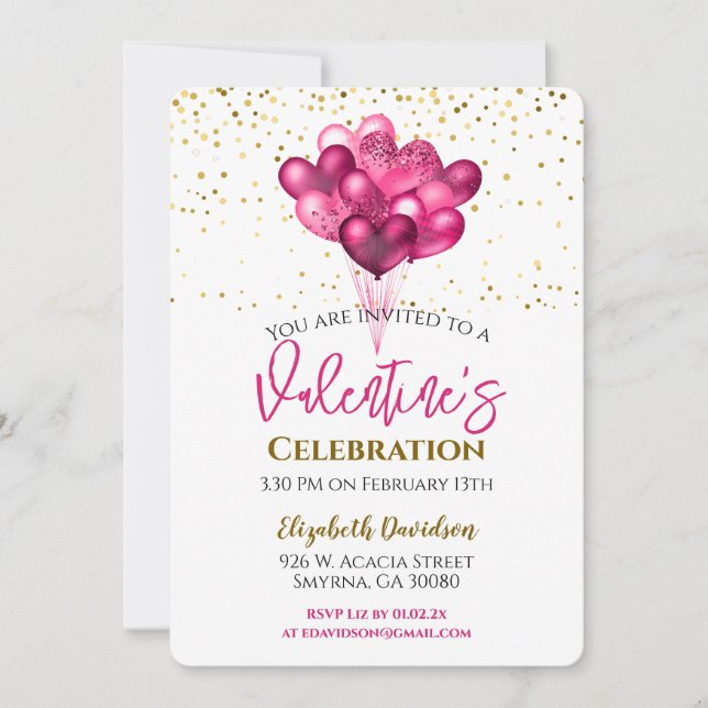 Valentinstag Party Herzblasen Einladung (Vorderseite)