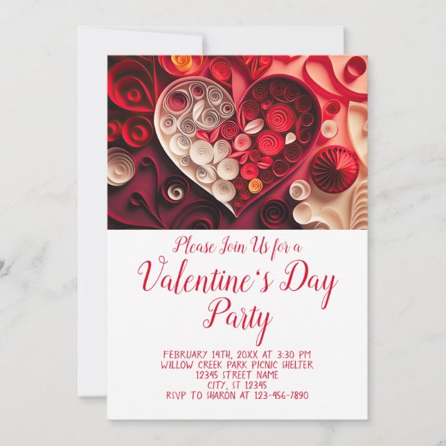 Valentinstag Party Herzthema Einladung (Vorderseite)