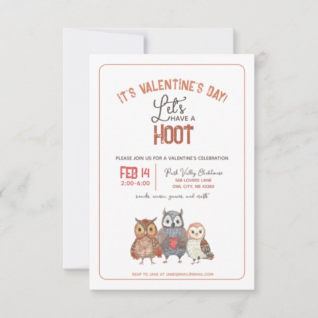 Valentinstag Party Owl Themed Einladung (Vorderseite)