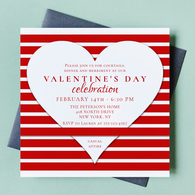 Valentinstag Party Rote Streifen Liebe Herz Einladung (Von Creator hochgeladen)
