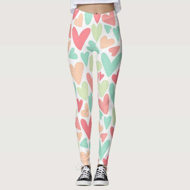 Valentinstag Pastel Hearts Leggings (Vorderseite)