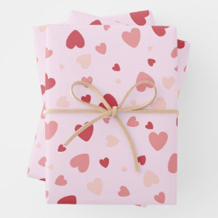 Valentinstag Pastel Rot und Rosa Herzen Geschenkpapier Set