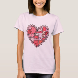 Valentinstag-Patchwork-Herz-Doodle-Damen T-Shirt