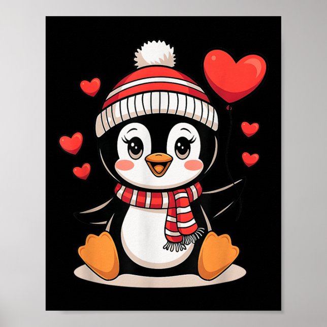 Valentinstag Penguin Heart Balloon Niedlich Poster (Vorne)