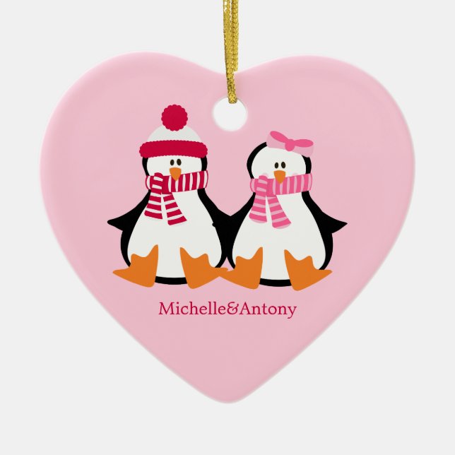 Valentinstag Penguins Keramik Ornament (Vorne)