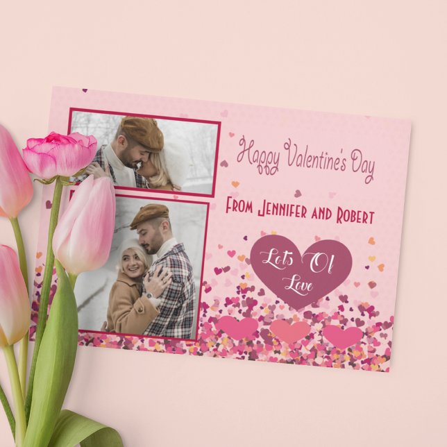 Valentinstag Personalisiertes Foto Rosa Herzen Mitteilungskarte (Valentine Day Personalized Photo Pink Hearts Card)